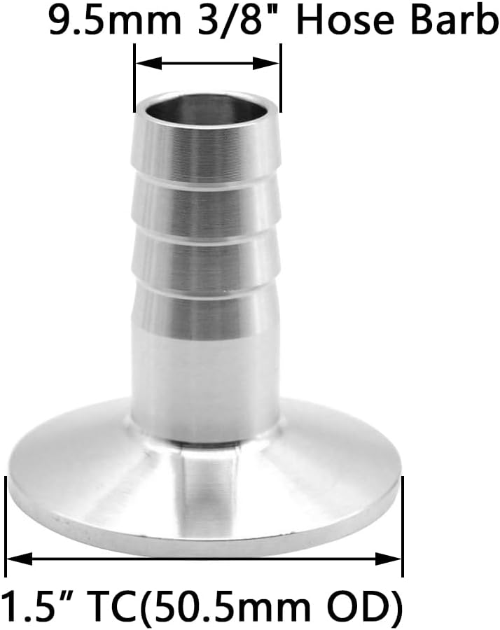 Fitvell Sanitary Fitting 1.5" Tri Clamp to 3/8" Hose Barb Fitting 304 Stainless Steel Sanitary Hose Pipe Adapter Connector (pack of 2) - Image 5